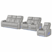 Fortuner Power Reclining 3Pc Living Room Set in Gray Faux Leather with LED Lights, Massage Function, Bluetooth Speakers and Wireless Charging