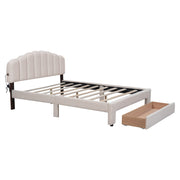 Teddy Fleece Queen Size Upholstered Platform Bed with Drawer, Beige(Old SKU: WF309187AAA)
