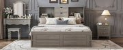 King Size Platform Bed with Storage Headboard and 8 Drawers, Gray