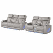Fortuner Power Reclining 2Pc Living Room Set in Gray Faux Leather with LED Lights, Massage Function, Bluetooth Speakers and Wireless Charging