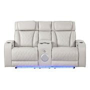 Fortuner Power Reclining 2Pc Living Room Set in Beige Faux Leather with LED Lights, Massage Function, Bluetooth Speakers and Wireless Charging