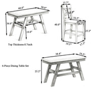 TOPMAX 6-Piece Wood Counter Height Dining Table Set with Storage Shelf, Kitchen Table Set with Bench and 4 Chairs,Rustic Style,Espresso+Beige Cushion (old sku: N717S000257AAP)