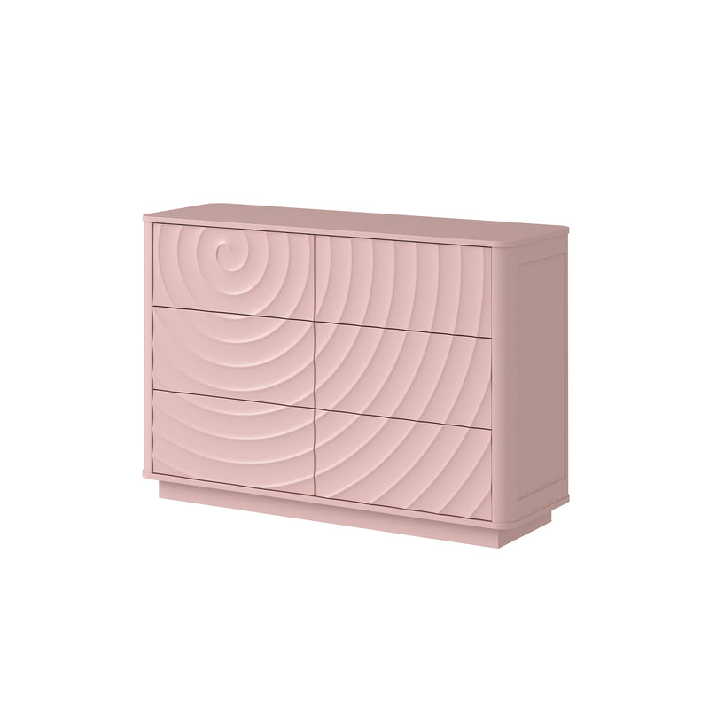 6 Drawer Dresser for Bedroom, 46.5' Wide Modern Large Chest of Drawers with Handle Free & Ripple Design,Wooden Clothes Storage Organizer for Closet, Nursery, Living Room, Apartment,Pink