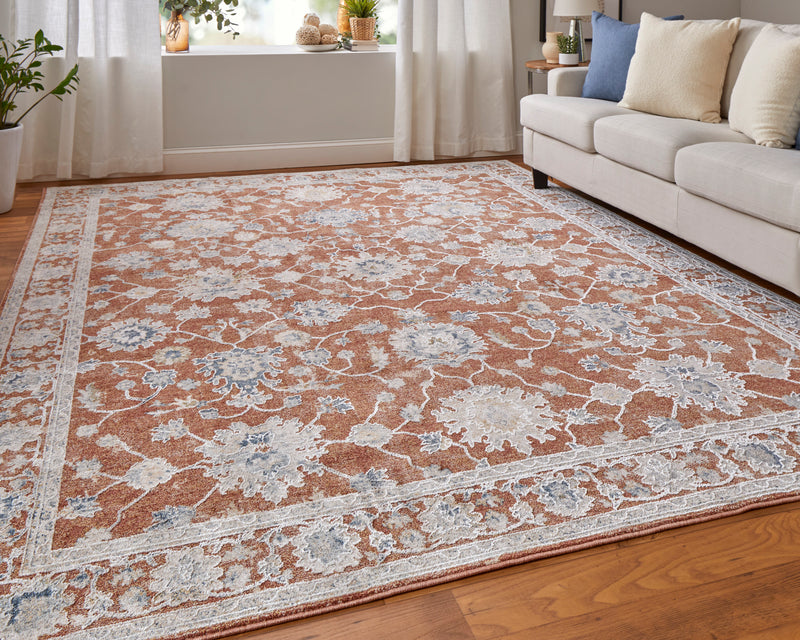 Pasha Transitional Floral & Botanical, Red/Ivory/Blue