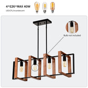 4 Light Kitchen Island Lights Pendant Light Farmhouse Dining Room Light Fixture, Rectangular Chandelier, 36" Hanging Lighting For Living Room, Conference Room, Home Office - Matte Black
