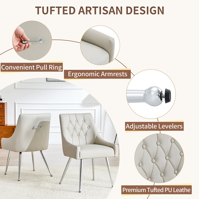 Leather Upholstered Modern Dining Chair with Diamond Tufted Button Back - Dining Room Negotiation Room Cafe Office Accent Chair (Light Gray, Set of 2)