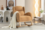 049-Teddy Fabric Rocking Chair With Packet Wood Legs,Khaki
