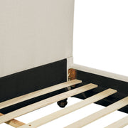 Queen Size Upholstered Bed Frame With Linen Fabric, Thick Headboard And Solid Wood Legs, Beige