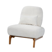 Modern Armless Accent Chair with Curved Wood Base, Linen Upholstered Slipper Chair with Lumbar Pillow, High-Back Lounge Chair for Living Room, Bedroom & Reading Nook, Cream White