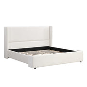 Elegant White Fabric Upholstered Bed with Tall Headboard, White, KING