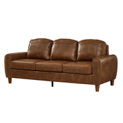 Classic Living Room Sofa  Faux Leather Couch,Rolled Arm Sofa with Nails,Solid Wood Legs,Upholstered Breathable PU Leather Brown.
