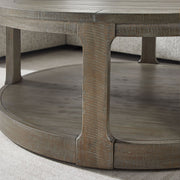 40inch Large Curved 2 Tier Traditional Round Circle Wooden Center Coffee Table,Rounded Table with Wheels,Mid Century Rustic Style Table for living Room,Office,Apartment,Light Brown