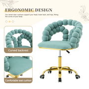 Modern Velvet Adjustable Swivel Desk Chair with Bubble Back, Upholstered Vanity Chair with Gold Metal Base, Rolling Office Chair for Home Office, Bedroom, Makeup Room, Blue (Set of 1)