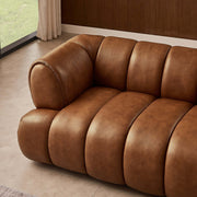 Jasmin Mid-Century Modern Upholstered Sofa in Cognac Leather with Solid Wood, 89.7''