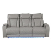 Fortuner Power Reclining 3Pc Living Room Set in Gray Faux Leather with LED Lights, Massage Function, Bluetooth Speakers and Wireless Charging