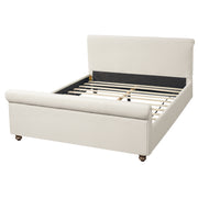 Queen Size Upholstered Bed Frame With Linen Fabric, Thick Headboard And Solid Wood Legs, Beige