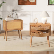 Rotating Hidden Compartment Nightstands, Mid Century Modern Concealment Furniture, Rattan Bed Side Table, Compartment End Table with Wood Legs, Bedside Tables for Bedroom, Living Room, Dorm, Natural
