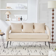 Modern Upholstered Velvet Open Back Loveseat Settee with 3 Pillows, Beige, Metal Legs, 53.7'