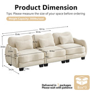 Chenille Supportive Three-Seater Sofa with Exquisite Waist Pillow,Ergonomic Curve Design, Easy to Assemble Modular Couch for Living Room Office,Beige