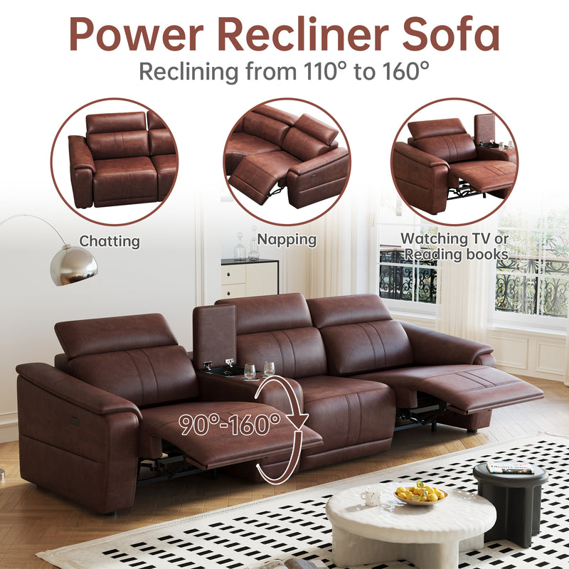 Power Loveseat Recliner Sofa, Reclining Sectional Sofa with Adjustable Headrest & Power Recline, Breathable Leather with Storage Console & USB Ports, Easy Assembly Living Room Furniture Sets