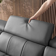 4 Seats Wall-Hugger Reclining Sofa Modern Electric Control Genuine Leather L Shaped Couch,Lounge Seat Theater Seating Furniture with USB Port, Sofa with Headrest & Footrest for Living Room,Apartment