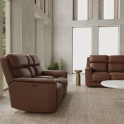 Oslo Dual Power Reclining Sofa and Love Seat with a Manual Swivel Glider Recliner in Pecan