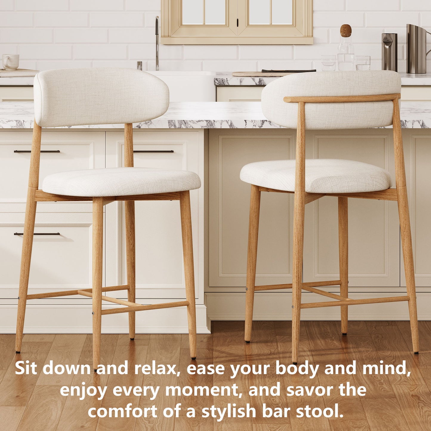 Upholstered Counter Height Bar Stools For Kitchen Island (Set of 2) - Beige