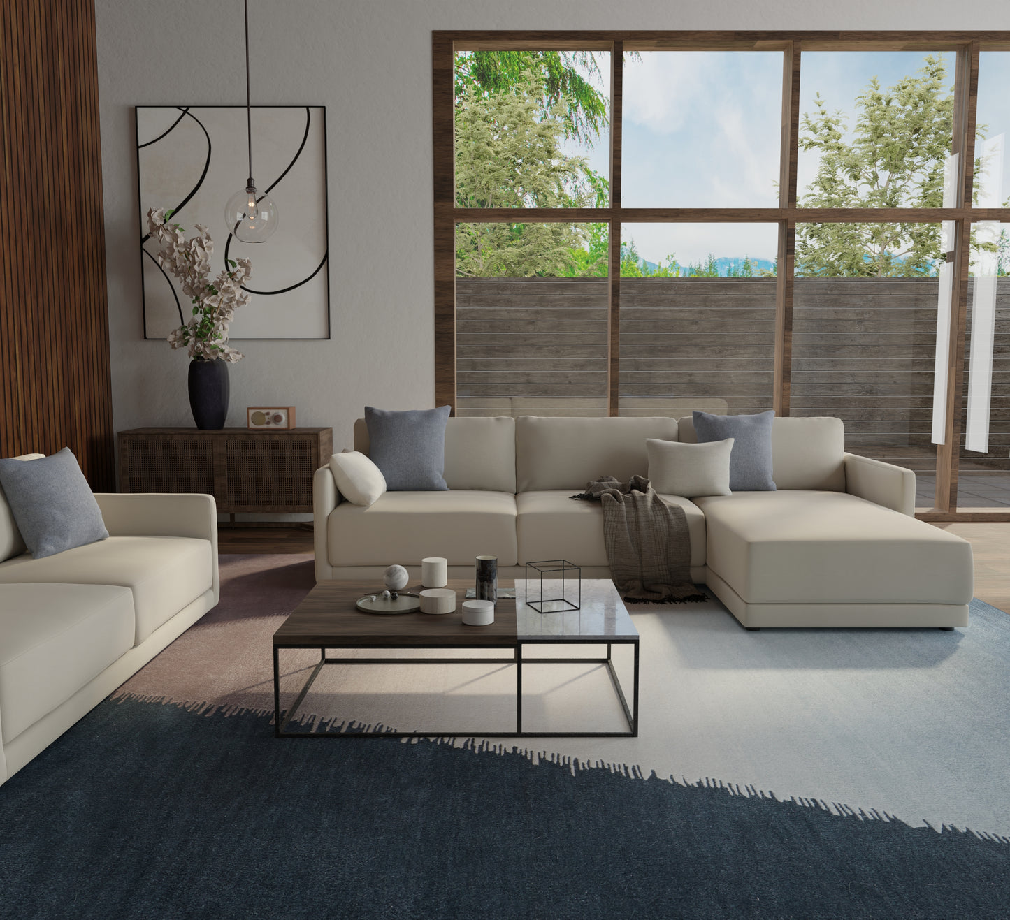 Katya Modern Geometric, Taupe/Blue/Tan
