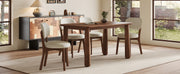 63' Solid Wood Dining Table Set with 6 Upholstered Chairs, Farmhouse Dinner Table Set of 7 Piece with Walnut Finish & Beige Chenille Seats, Heavy-Duty Support up to 1000 lbs, Easy Assembly