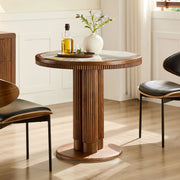 33.07 inch Mid-Century Round Dining Table, 9mm Sintered Stone Recessed Tabletop, Solid Wood Reinforced MDF Frame, Compact Circular Bistro Table for Kitchen Dining Room