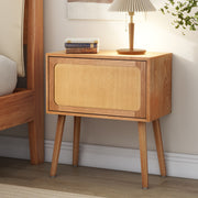 Rotating Hidden Compartment Nightstands, Mid Century Modern Concealment Furniture, Rattan Bed Side Table, Compartment End Table with Wood Legs, Bedside Tables for Bedroom, Living Room, Dorm, Natural
