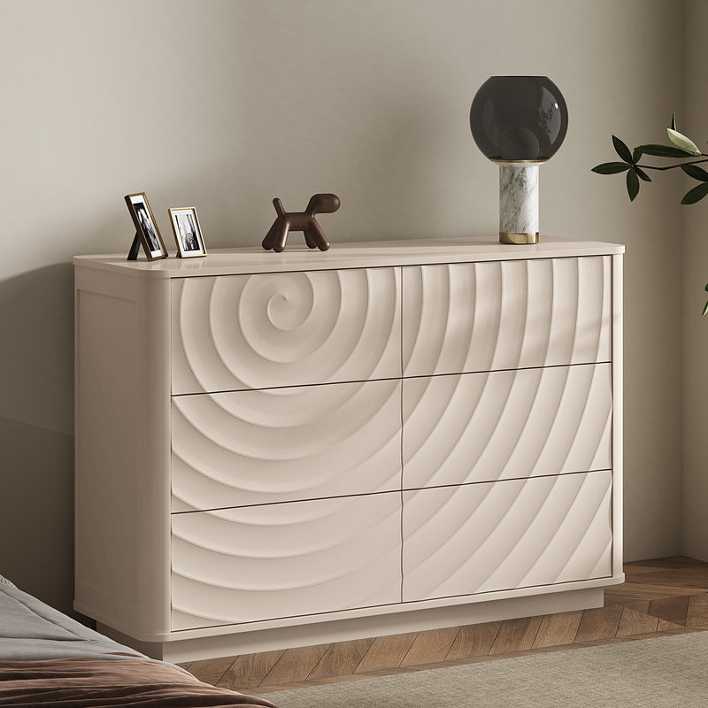 6 Drawer Dresser for Bedroom, 46.5' Wide Modern Large Chest of Drawers with Handle Free & Ripple Design,Wooden Clothes Storage Organizer for Closet, Nursery, Living Room, Apartment,warm Off-White