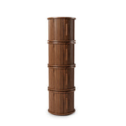 4Piece Round Coffee Table Set, Modern Nesting Side Tables with Sliding Door Storage, Walnut Finish Sofa End Table & Bedside Nightstand for Living Room & Bedroom, Fluted Roman Column Design Accent Tab