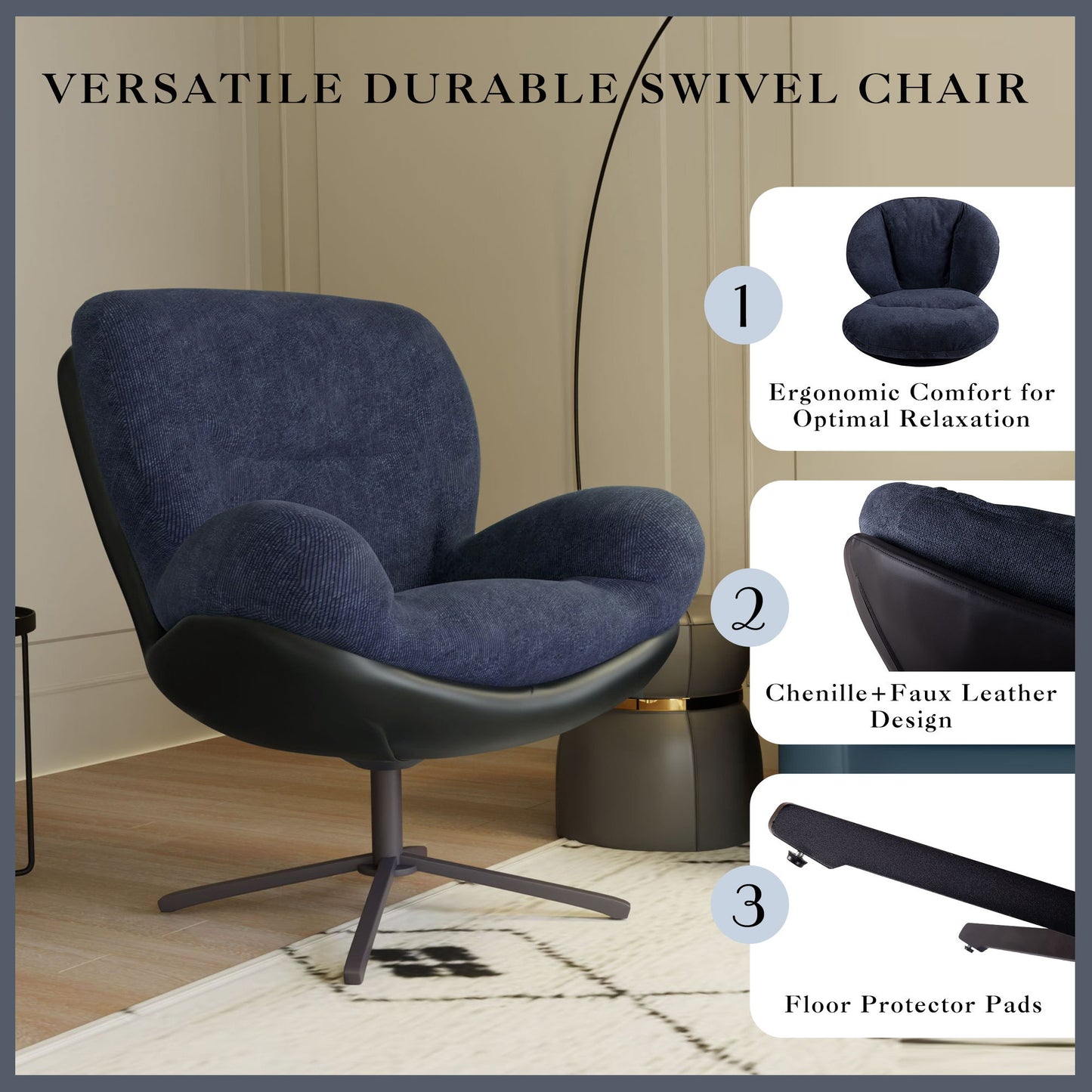 360° Swivel Office Chair, No Wheels