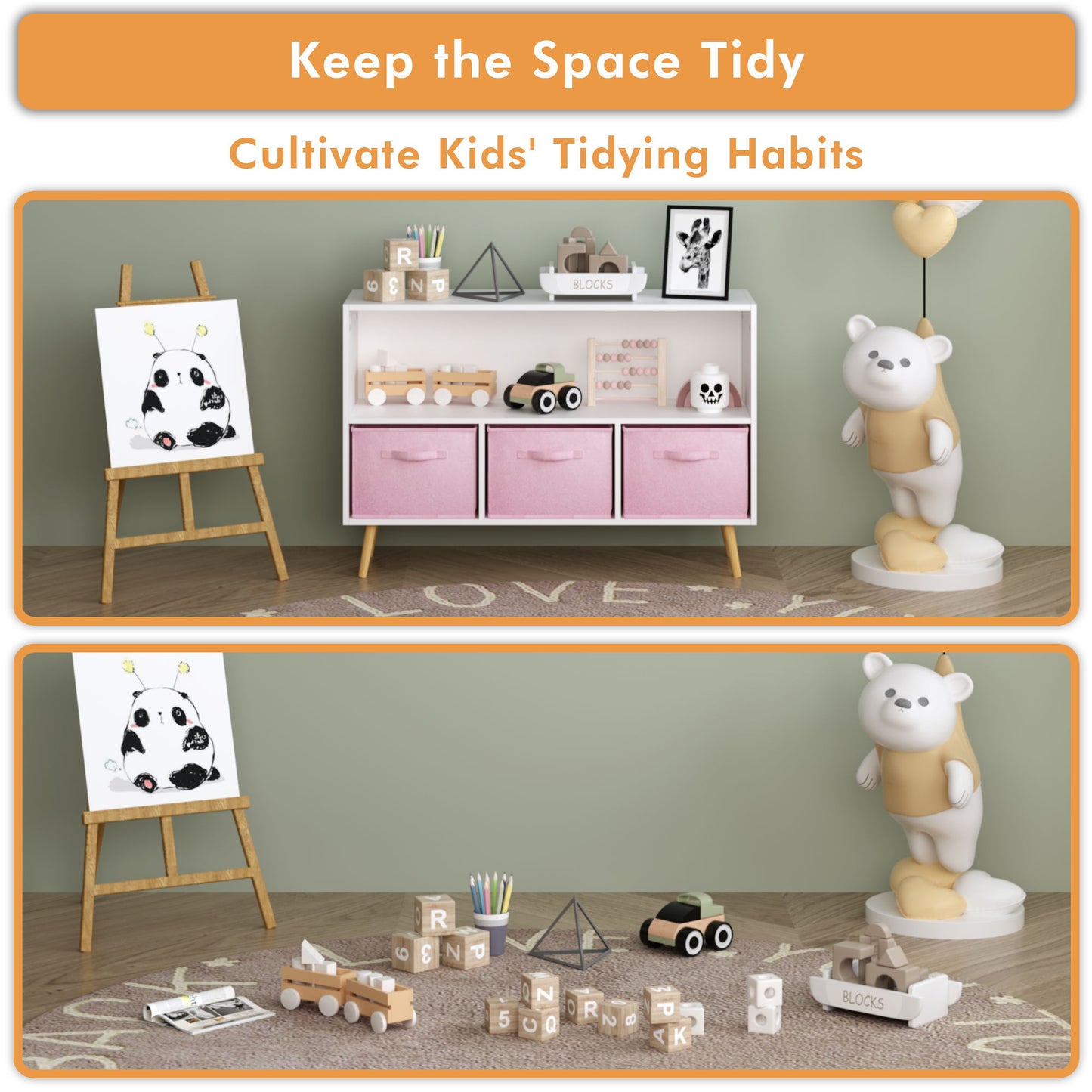 Bookcase With Collapsible Drawers, Book Display Organizer
