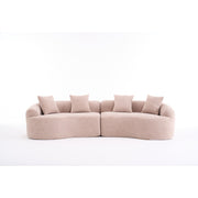 LY-025 Modular Sleeper Sectional Sofa, 4-Seater with Wood Grain Chenille Fabric, Warm Beige Convertible Sofa Bed, 30D High-Density Sponge Couch for Apartment & Living Room