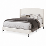 Boucle Fabric Upholstered Full Size Platform Bed Frame, Round Arc Wing Back Headboard, Beige
