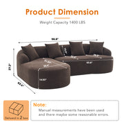 Compression Sponge L-Shape Sectional Sofa with Curved Chaise, Brown Modular Chenille Couch No Assembly Required, 30D High-Density for Living Room Bedroom Apartment Lounge.