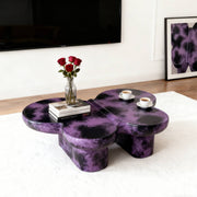 Modern Coffee Table Faux Travertine Textured for Livingroom/Office,Purple + Black