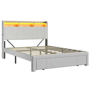Queen-size upholstered bed with drawers, storage headboard with charging station and LED lights, no spring mattress needed, silent design, easy to assemble, beige