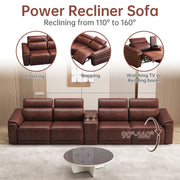 Power Recliner Sofa Set, 4-Seat Reclining Sectional Sofa with Adjustable Headrest &  Power Recline, Breathable Leather with Storage Console & USB Ports, Easy Assembly Living Room Furniture Sets