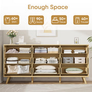 9 Drawer Dresser for Bedroom, Fluted Wooden Chest of Drawers for Children's Room,  Nursery, Entrance, Natural, 63'W x 15.7'D x 29.5'H