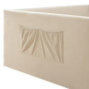 Full Size Daybed Velvet Upholstered Sofa Bed with High Side Panels and Side Entrance, Space-Saving Guest Bed with Storage Pockets, Beige