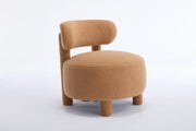 063-Teddy Fabric armless accent chair with curved backrest and solid wooden legs upholstered chair slipper side chair  for primary living space bedroom vanity room or reading room ,Khaki