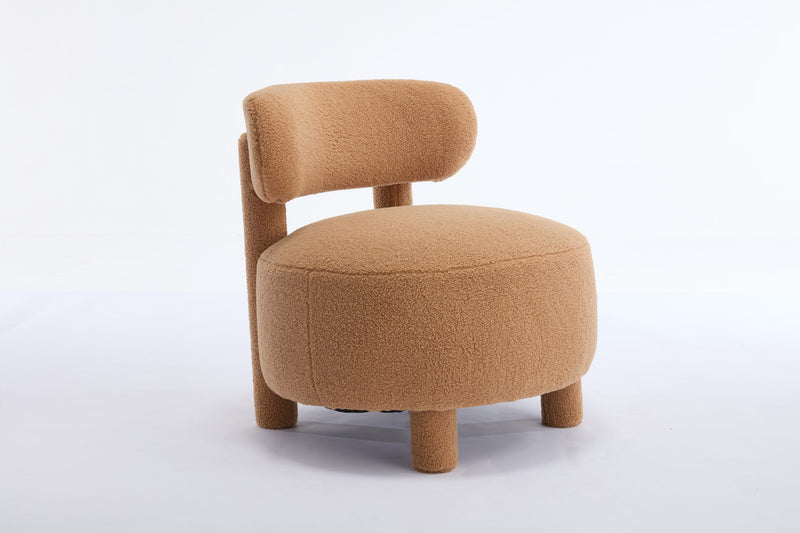 063-Teddy Fabric armless accent chair with curved backrest and solid wooden legs upholstered chair slipper side chair  for primary living space bedroom vanity room or reading room ,Khaki