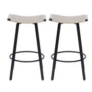 Counter Height Bar Stools Backless Handwoven Kitchen Dining Chairs With Round Footrest (Set of 2) Weaving Pub Stoo - Creamy White