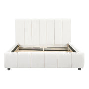Queen Size Upholstered Bed Frame With Boucle Fabric And Thick Headboard, Off white