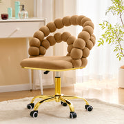 Velvet Bubble Back Swivel Office Chair, Adjustable Height Cute Vanity Chair with Gold Base & Wheels for Bedroom, Makeup Room.