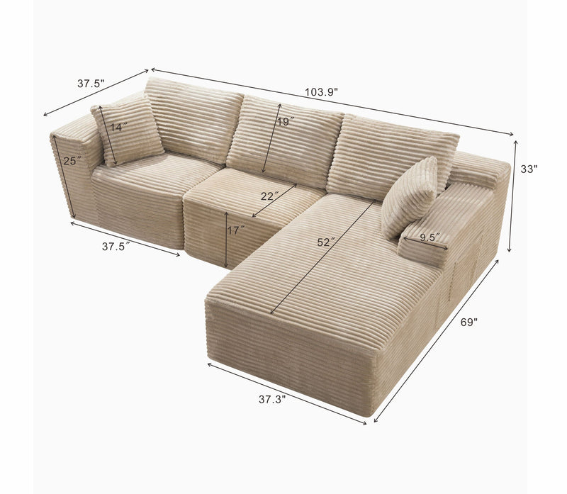 103.9'Cloud Modular Sectional Sofa Couch with L-Shape Chaise,Modern Minimalist Upholstered Couches for Living Room Bedroom,Deep Seat Corner Couch,No Assembly Required