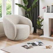 Swivel Accent Chair, Boucle Fabric Upholstered Barrel Chair, Single Sofa Single Armchair for Living Room